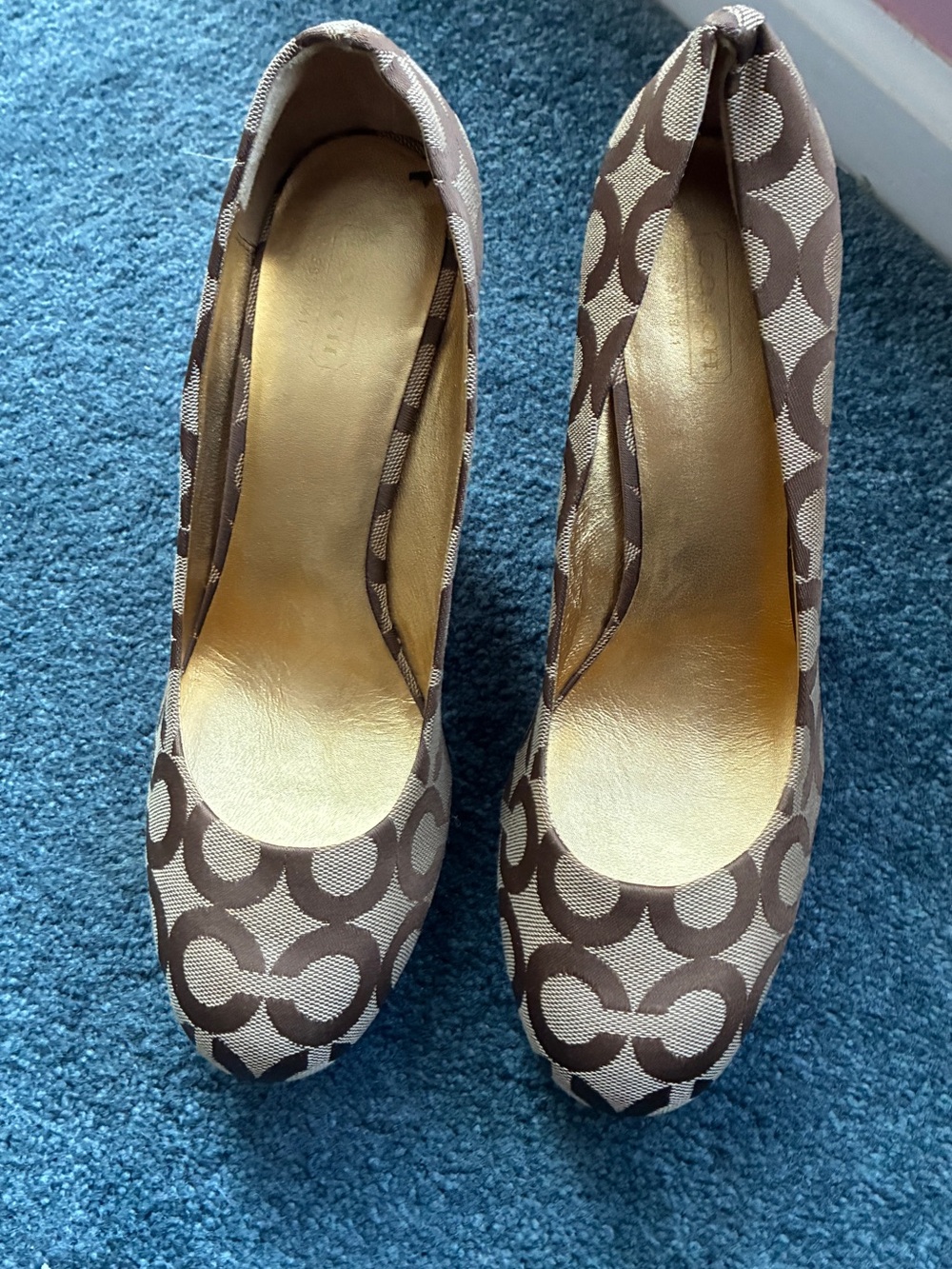 Coach Brown Signature Canvas Heels with Gold Insole